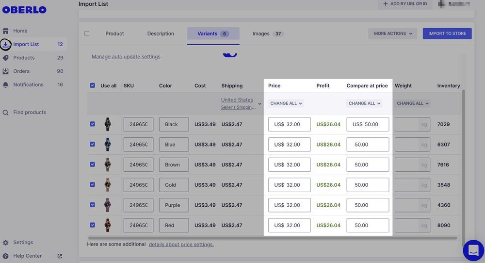 set prices