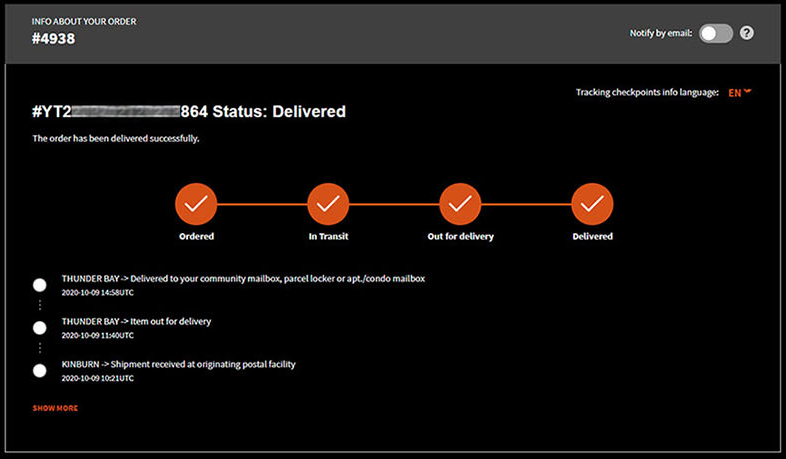 order status page