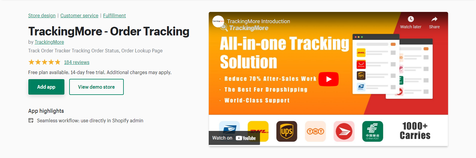 TrackingMore ‑ Order Tracking - Best Shopify order tracking App