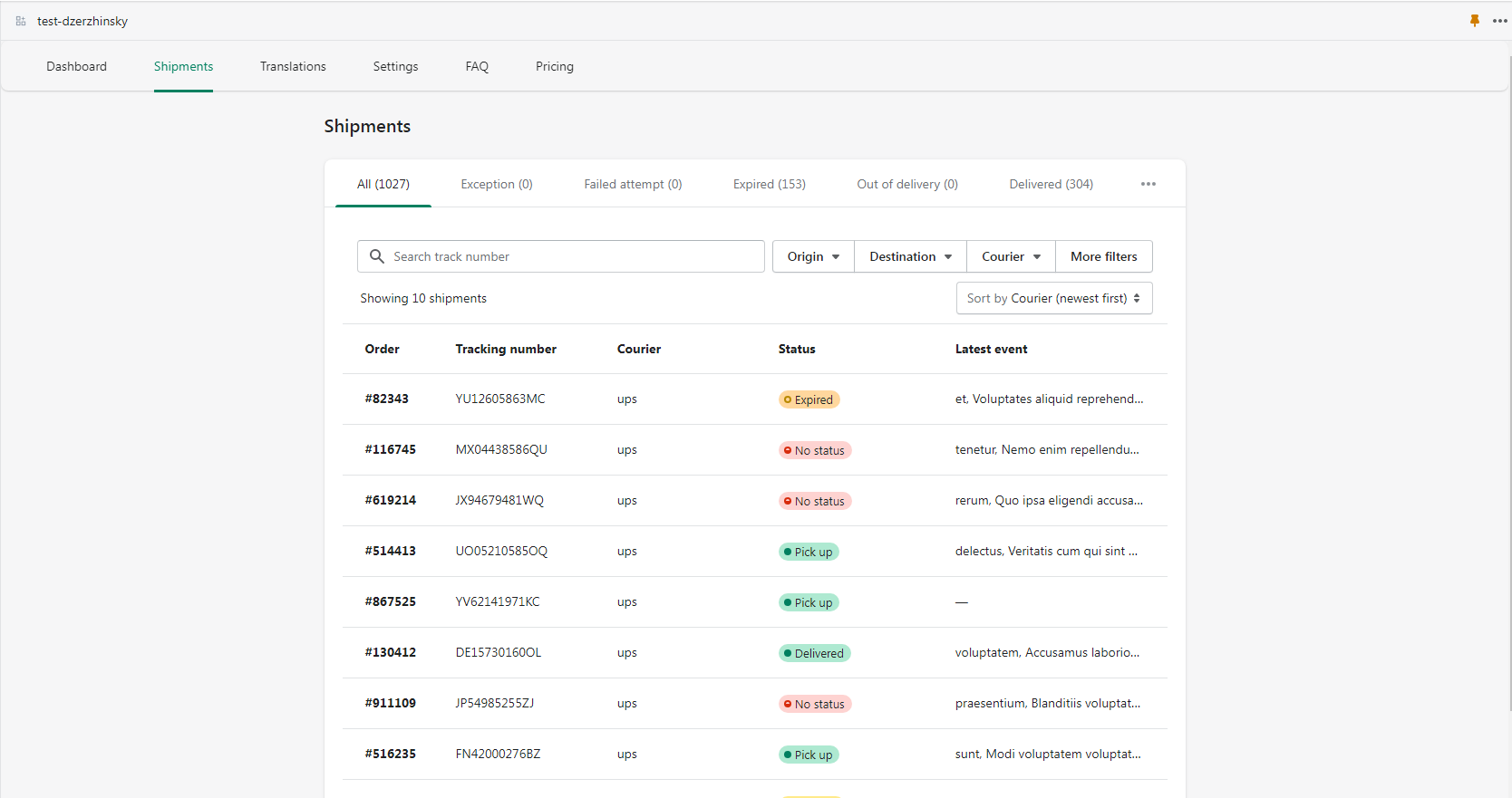 track shipments, edit tracking info